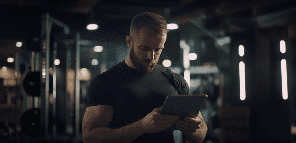 A gym owner checking on his email marketing campaign.