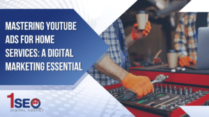 Home services professionals using digital tools and YouTube Ads for marketing; featured image by 1SEO Digital Agency highlighting YouTube advertising strategies for plumbers, HVAC contractors, and local service businesses.